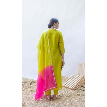 AM by Anita Mittal Yellow Gulmina Kurta with Pant and Dupatta