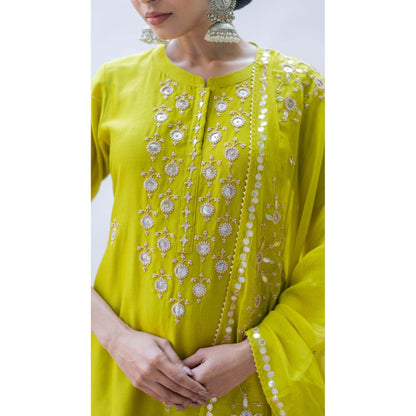 AM by Anita Mittal Yellow Gulmina Kurta with Pant and Dupatta