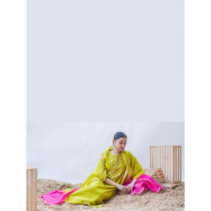 AM by Anita Mittal Yellow Gulmina Kurta with Pant and Dupatta