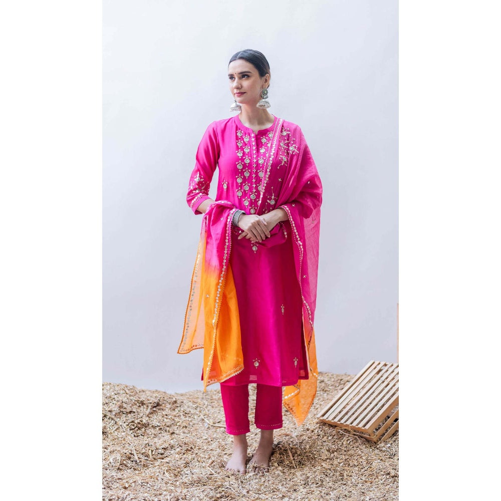 AM by Anita Mittal Pink Gulmina Kurta with Pant and Dupatta