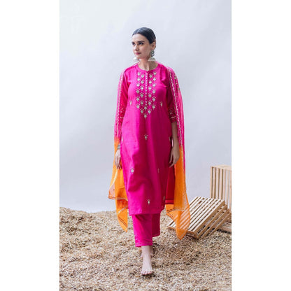 AM by Anita Mittal Pink Gulmina Kurta with Pant and Dupatta