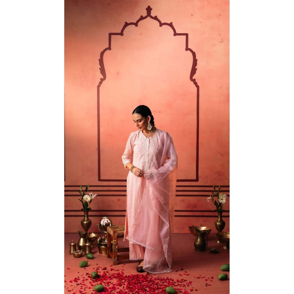 AM by Anita Mittal Pink Kairi Kurta with Pant and Dupatta