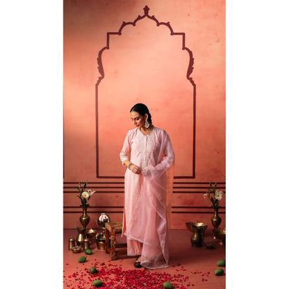 AM by Anita Mittal Pink Kairi Kurta with Pant and Dupatta