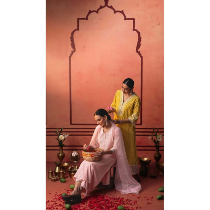 AM by Anita Mittal Pink Kairi Kurta with Pant and Dupatta