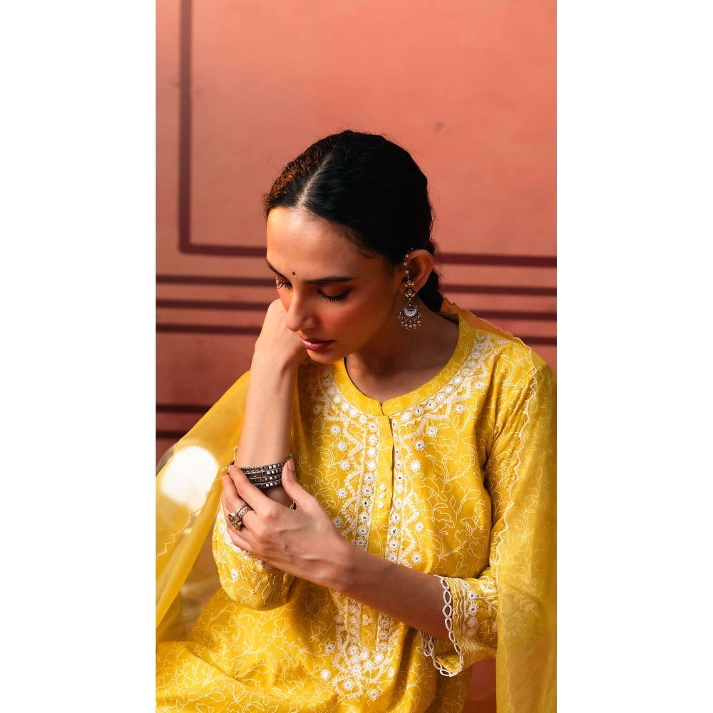 AM by Anita Mittal Yellow Kairi Kurta with Pant and Dupatta