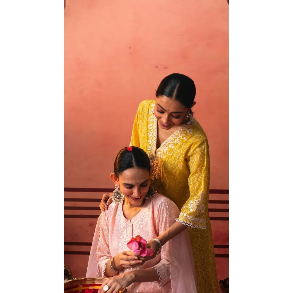 AM by Anita Mittal Yellow Kairi Kurta with Pant and Dupatta