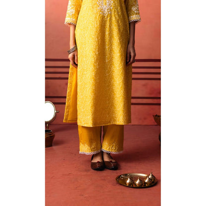 AM by Anita Mittal Yellow Kairi Kurta with Pant and Dupatta