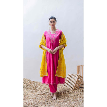 AM by Anita Mittal Pink Leila A-Line Kurta with Pant and Dupatta