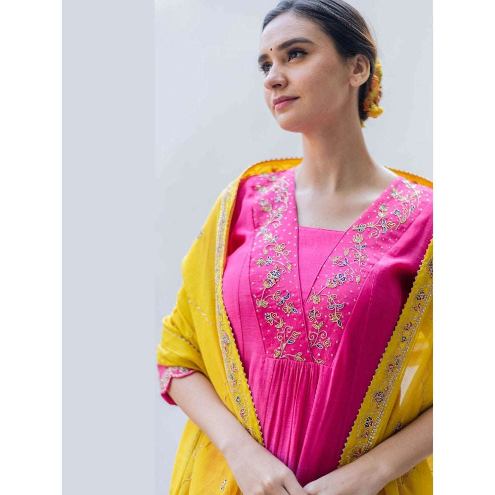 AM by Anita Mittal Pink Leila A-Line Kurta with Pant and Dupatta