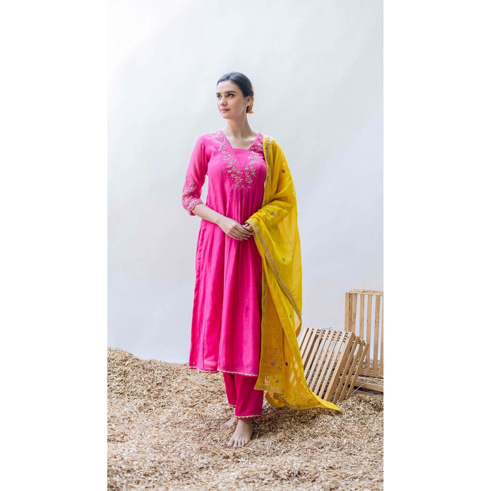 AM by Anita Mittal Pink Leila A-Line Kurta with Pant and Dupatta