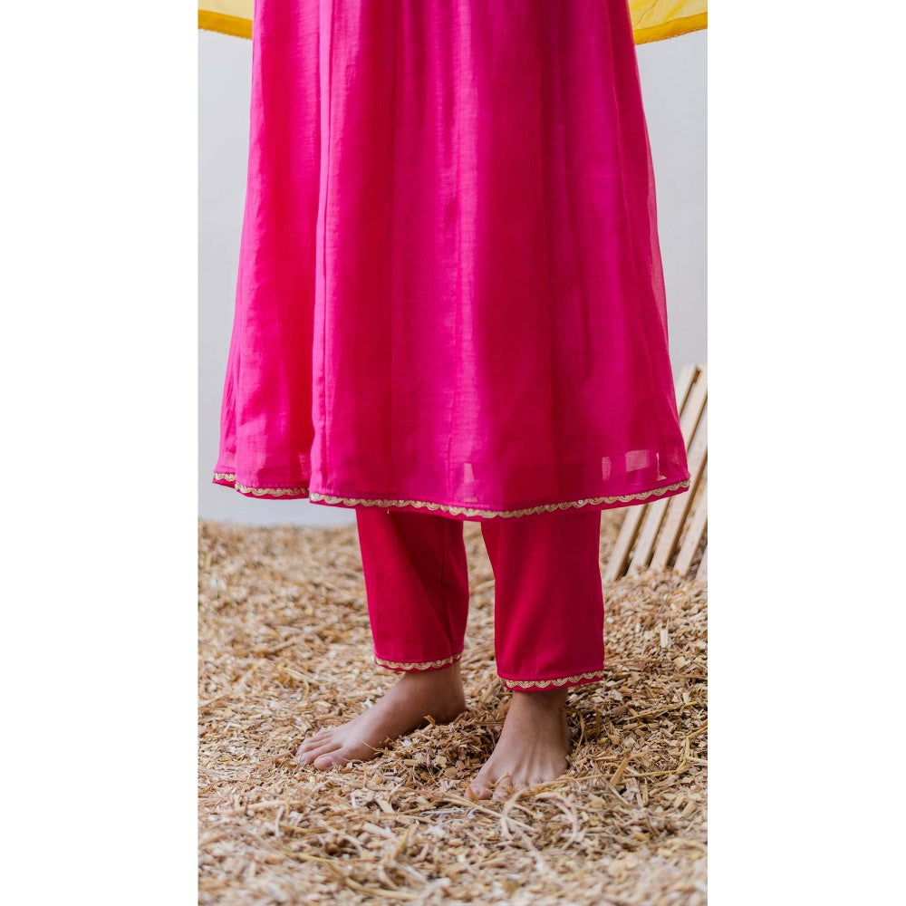 AM by Anita Mittal Pink Leila A-Line Kurta with Pant and Dupatta