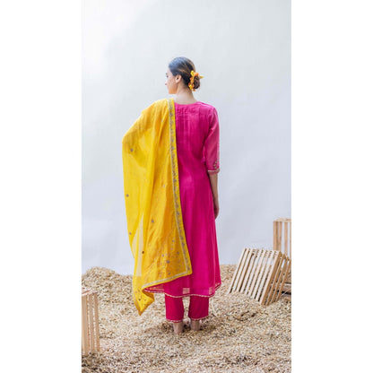 AM by Anita Mittal Pink Leila A-Line Kurta with Pant and Dupatta