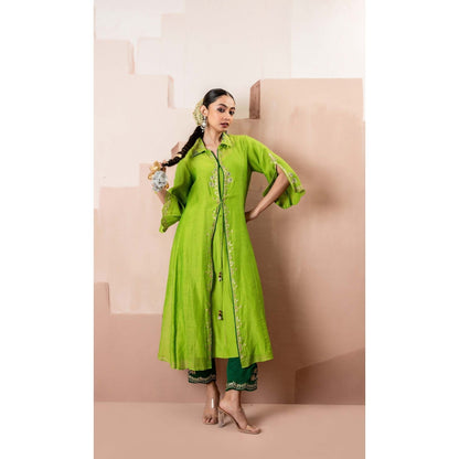 AM by Anita Mittal Green Tara Kurta with Pant and Jacket