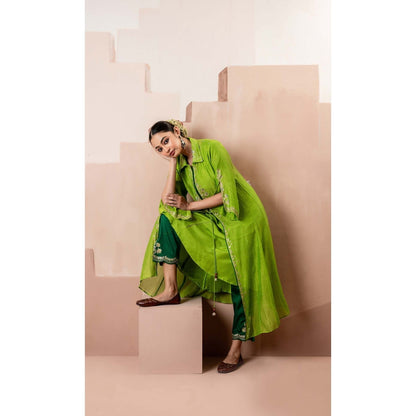 AM by Anita Mittal Green Tara Kurta with Pant and Jacket