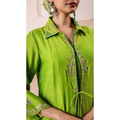AM by Anita Mittal Green Tara Kurta with Pant and Jacket