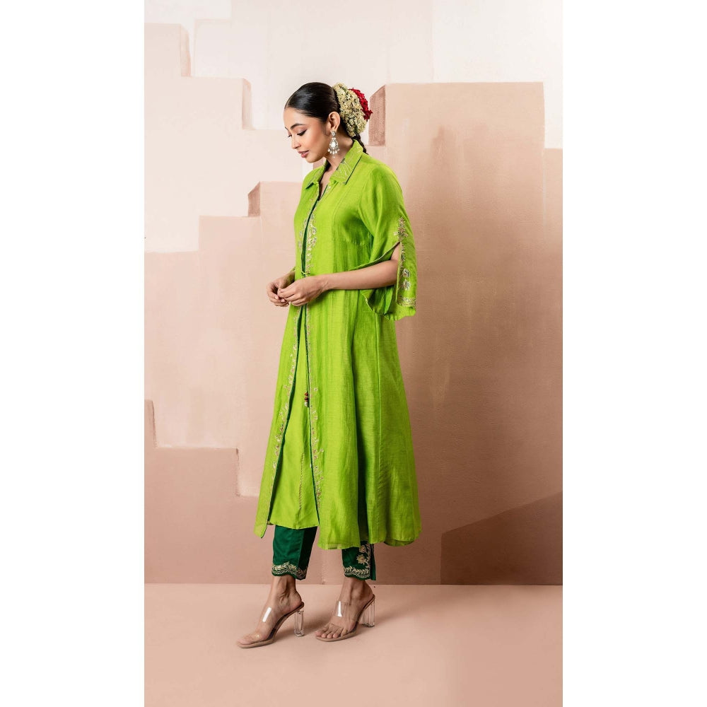 AM by Anita Mittal Green Tara Kurta with Pant and Jacket