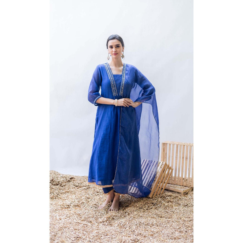 AM by Anita Mittal Blue Yara A-Line Kurta with Pant and Dupatta