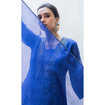 AM by Anita Mittal Blue Yara A-Line Kurta with Pant and Dupatta