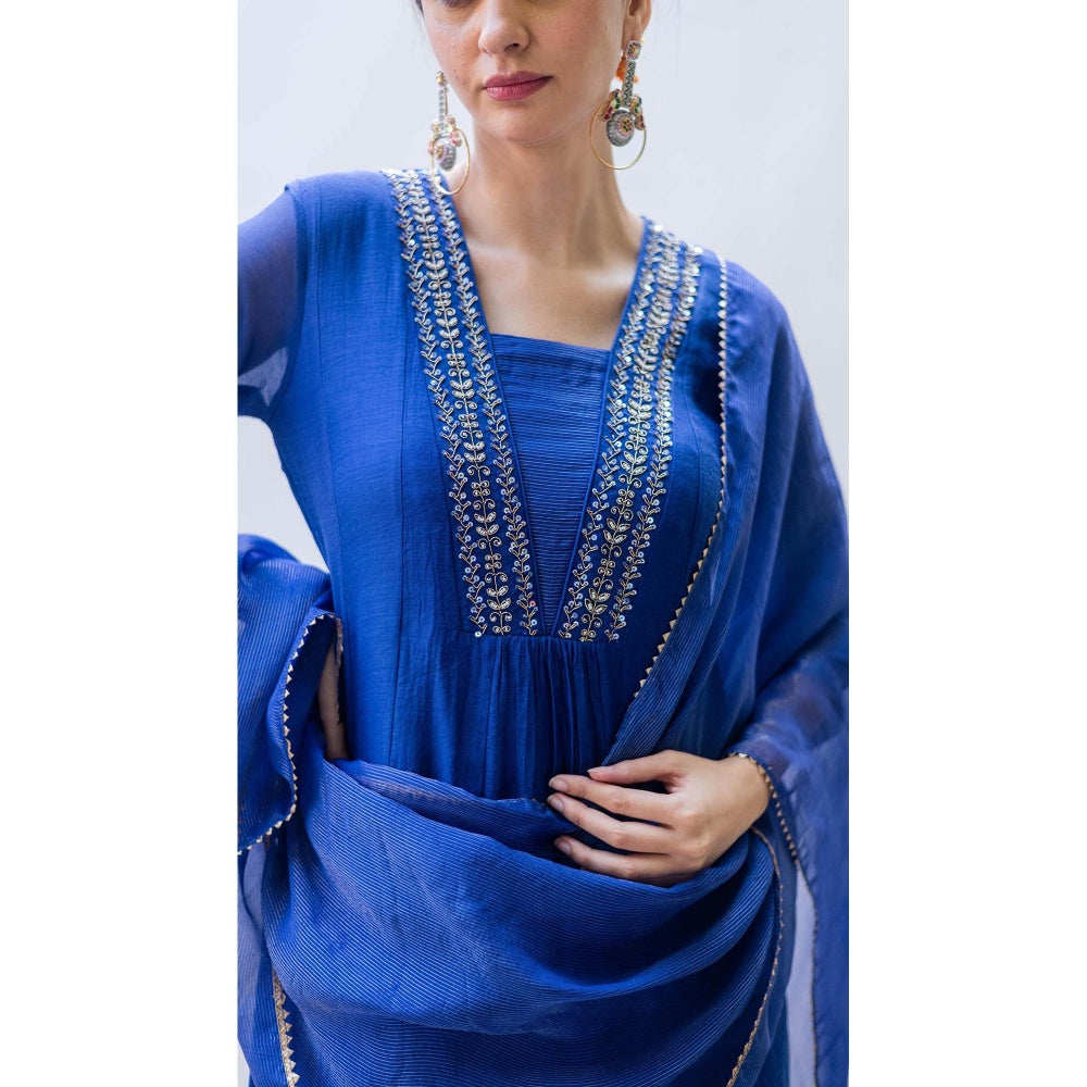 AM by Anita Mittal Blue Yara A-Line Kurta with Pant and Dupatta