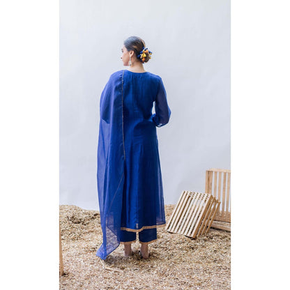 AM by Anita Mittal Blue Yara A-Line Kurta with Pant and Dupatta