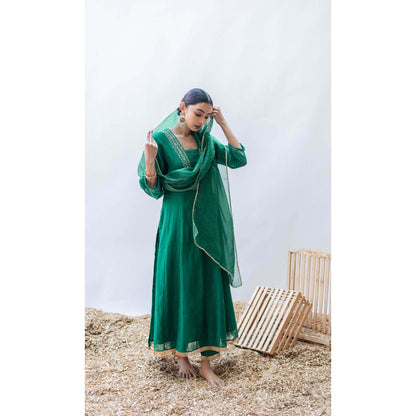 AM by Anita Mittal Green Yara A-Line Kurta with Pant and Dupatta