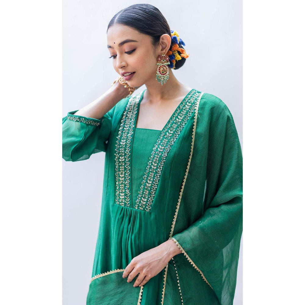 AM by Anita Mittal Green Yara A-Line Kurta with Pant and Dupatta