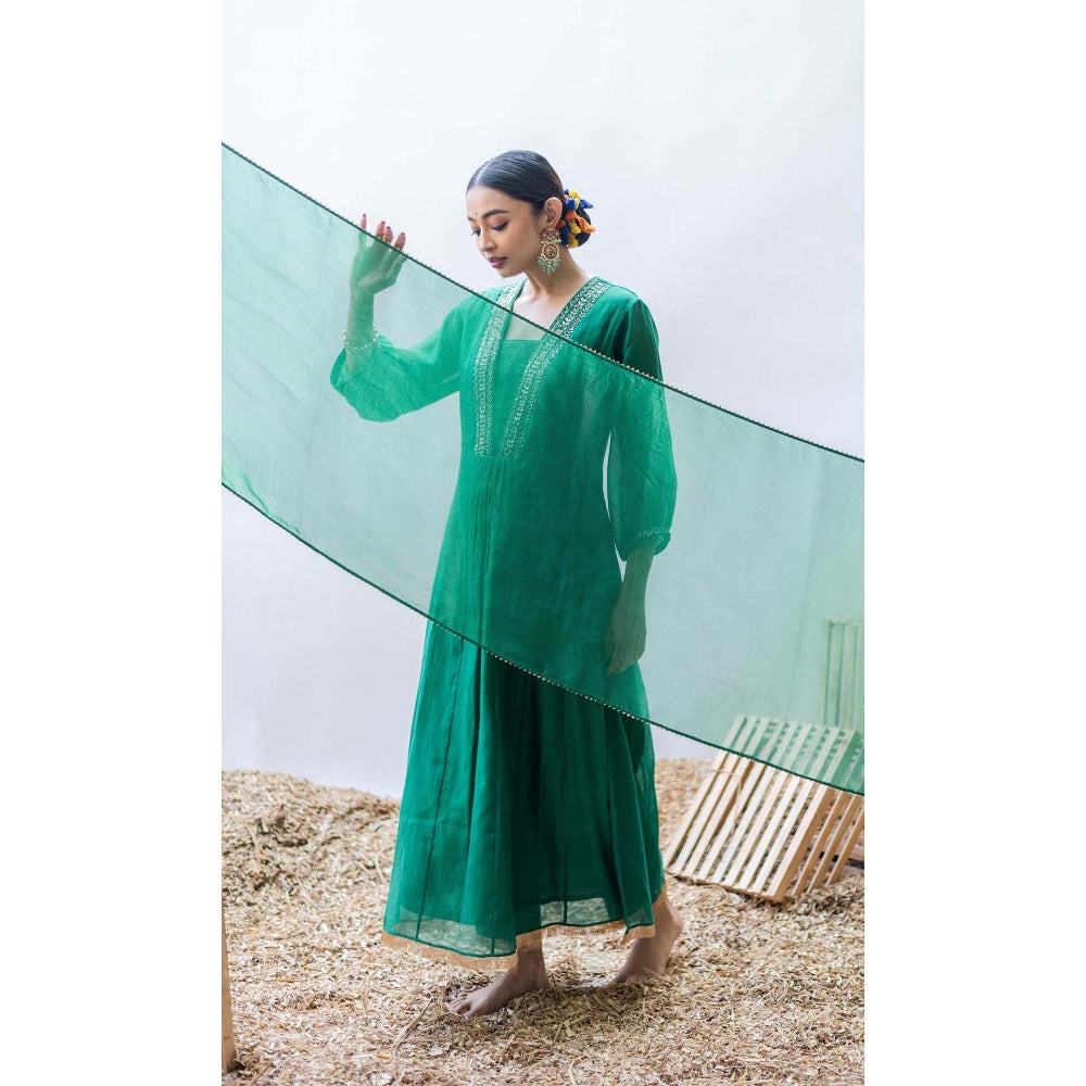 AM by Anita Mittal Green Yara A-Line Kurta with Pant and Dupatta