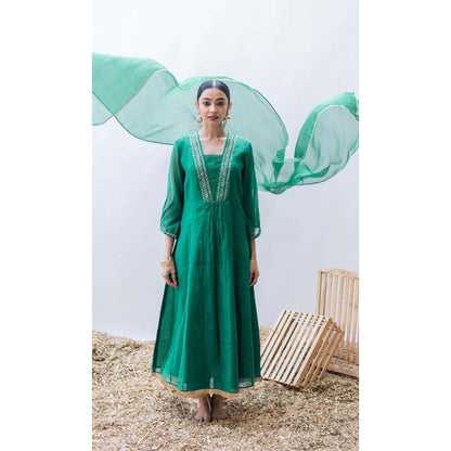 AM by Anita Mittal Green Yara A-Line Kurta with Pant and Dupatta