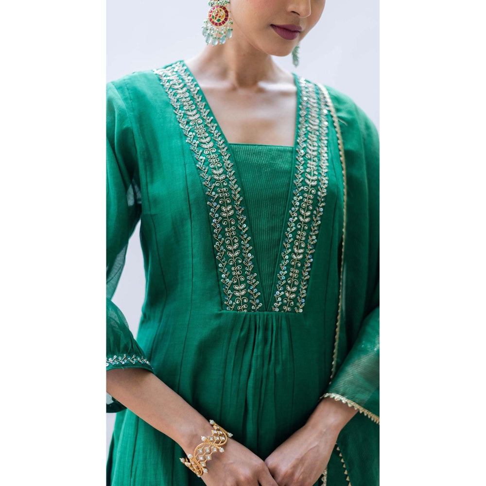 AM by Anita Mittal Green Yara A-Line Kurta with Pant and Dupatta