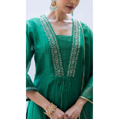 AM by Anita Mittal Green Yara A-Line Kurta with Pant and Dupatta