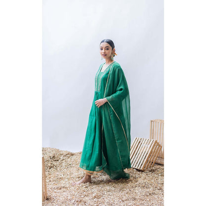 AM by Anita Mittal Green Yara A-Line Kurta with Pant and Dupatta