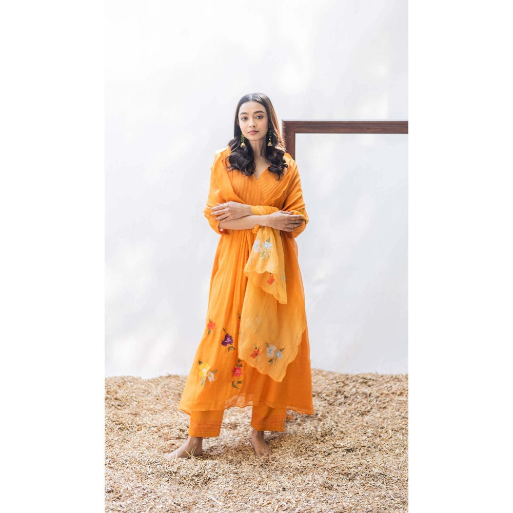 AM by Anita Mittal Orange Zooni Tunic Kurta with Pant and Dupatta