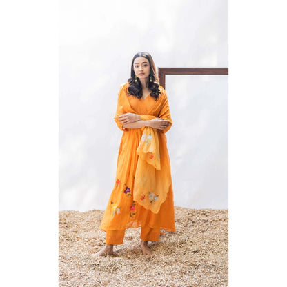AM by Anita Mittal Orange Zooni Tunic Kurta with Pant and Dupatta
