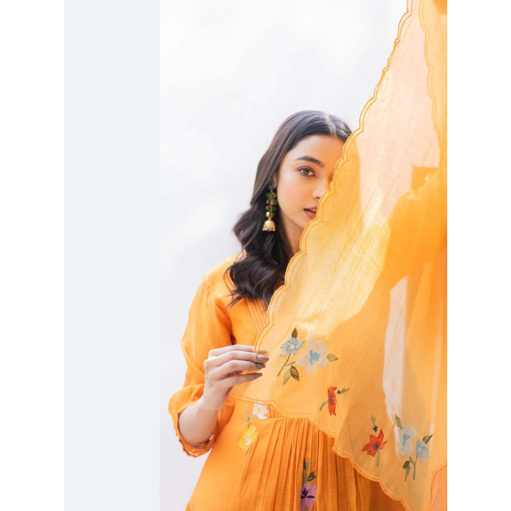AM by Anita Mittal Orange Zooni Tunic Kurta with Pant and Dupatta