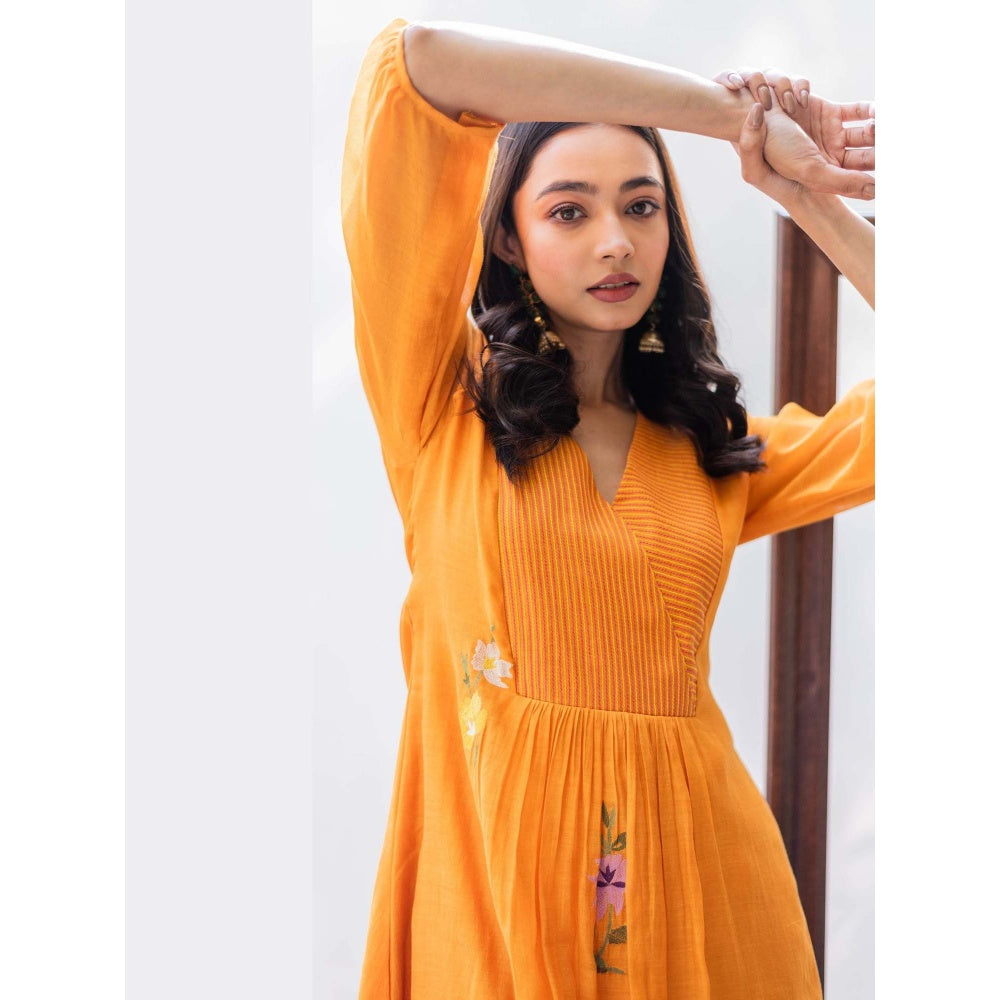 AM by Anita Mittal Orange Zooni Tunic Kurta with Pant and Dupatta