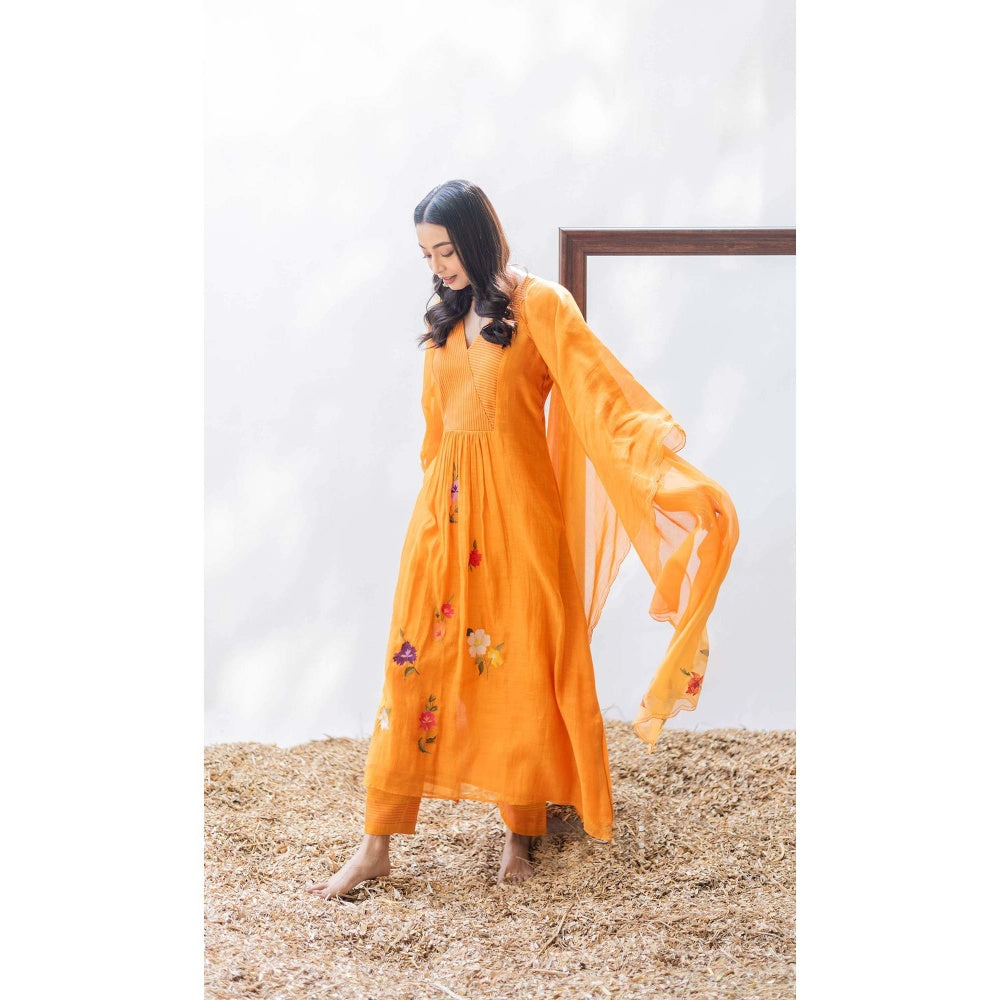 AM by Anita Mittal Orange Zooni Tunic Kurta with Pant and Dupatta