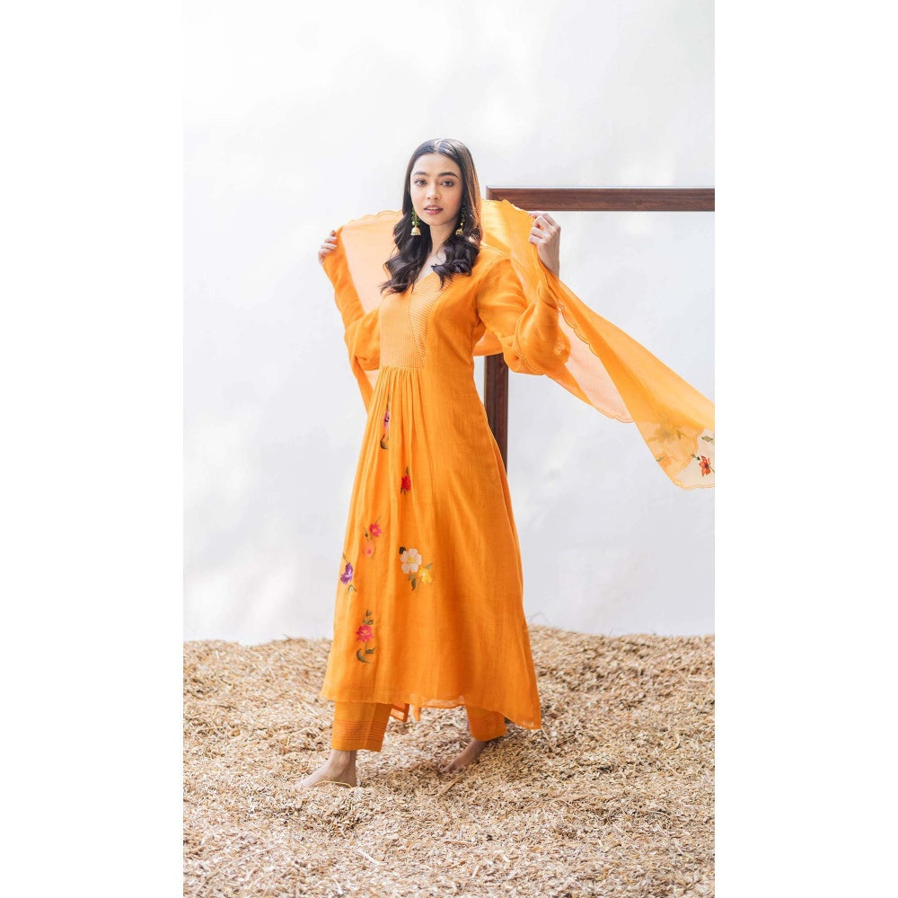 AM by Anita Mittal Orange Zooni Tunic Kurta with Pant and Dupatta