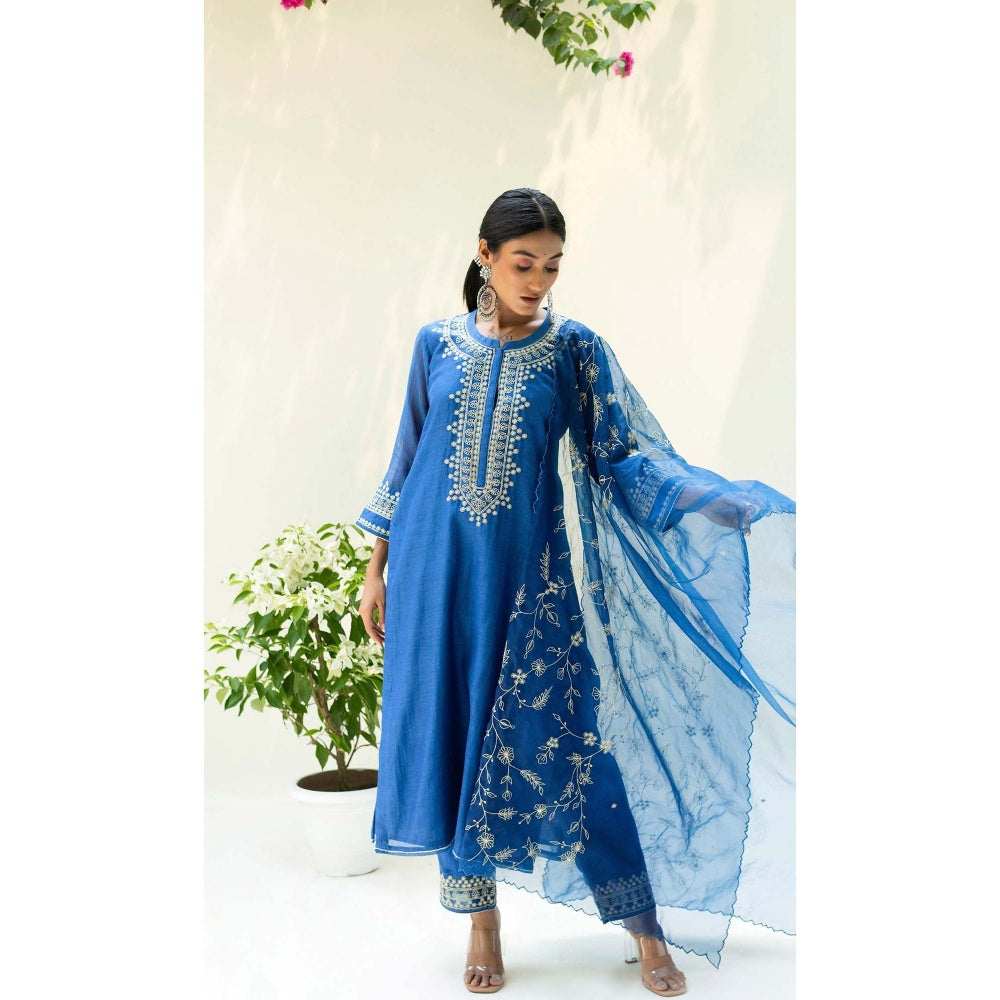 AM by Anita Mittal Blue Cotton Dastak Kurta with Pant and Dupatta