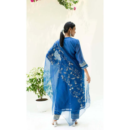 AM by Anita Mittal Blue Cotton Dastak Kurta with Pant and Dupatta
