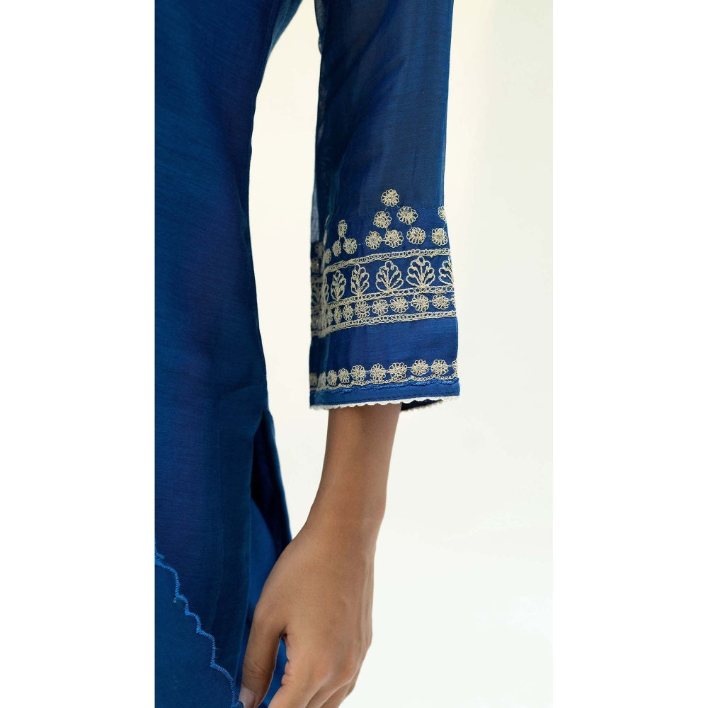 AM by Anita Mittal Blue Cotton Dastak Kurta with Pant and Dupatta