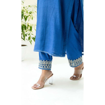 AM by Anita Mittal Blue Cotton Dastak Kurta with Pant and Dupatta