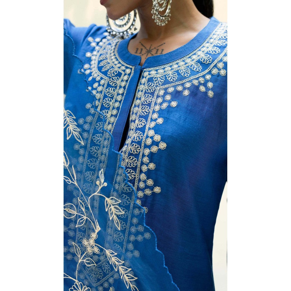 AM by Anita Mittal Blue Cotton Dastak Kurta with Pant and Dupatta