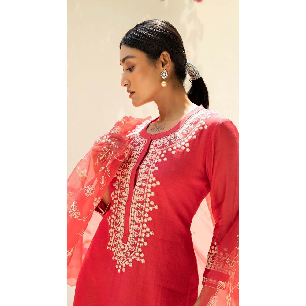AM by Anita Mittal Red Cotton Dastak Kurta with Pant and Dupatta