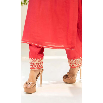 AM by Anita Mittal Red Cotton Dastak Kurta with Pant and Dupatta