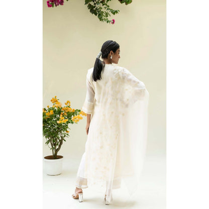 AM by Anita Mittal White Cotton Dastak Kurta with Pant and Dupatta