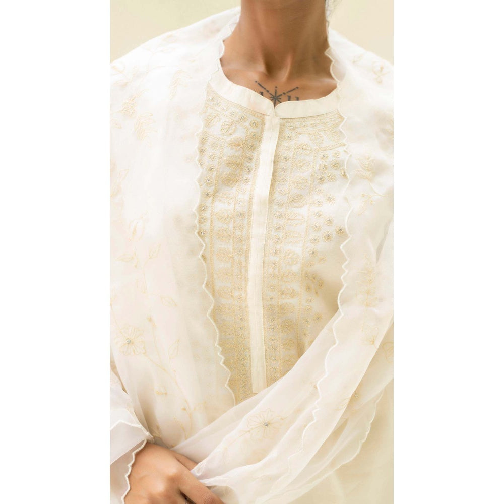 AM by Anita Mittal White Cotton Dastak Kurta with Pant and Dupatta