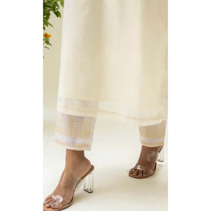 AM by Anita Mittal White Cotton Dastak Kurta with Pant and Dupatta