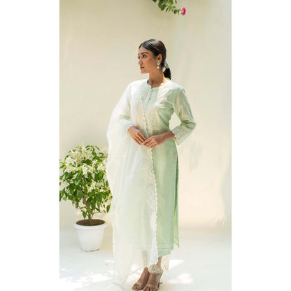 AM by Anita Mittal Green Silk Fiza Kurta with Pant and Dupatta