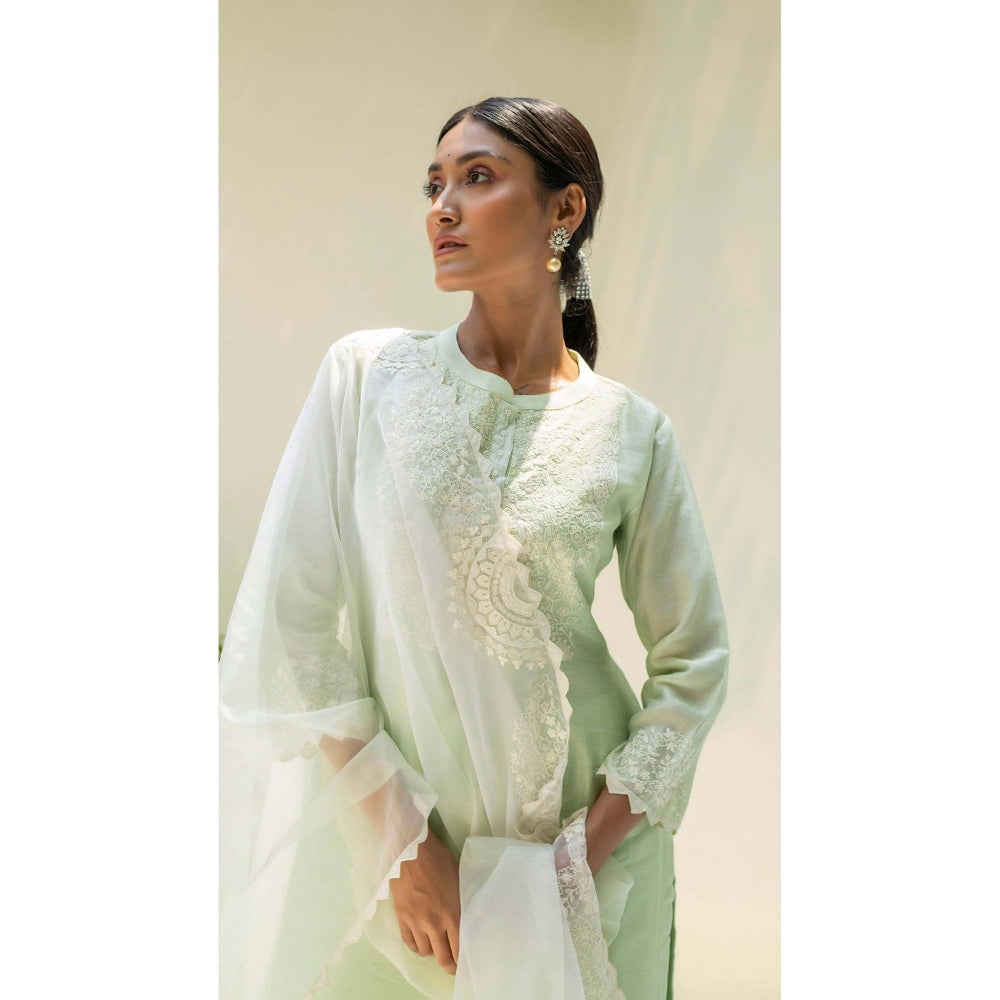 AM by Anita Mittal Green Silk Fiza Kurta with Pant and Dupatta
