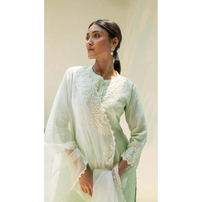 AM by Anita Mittal Green Silk Fiza Kurta with Pant and Dupatta